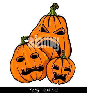 Scary Halloween Kürbisse auf Weiß isoliert. Vector Illustration. Stock Vektor