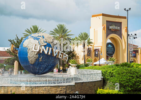 Universal Studios Hollywood Kugel, Brunnen, CityWalk, Eingang, Universal Studios Resort, Orlando, Florida, USA Stockfoto