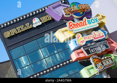 Restaurants, Bars, Cafés und Restaurants, Restaurants und Orte, um zu Essen und zu Trinken, Schild am CityWalk Universal Studios, Orlando, Florida, USA Stockfoto