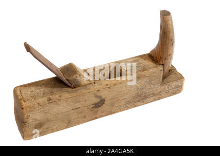 Holz- Planer auf einem weißen Hintergrund. Stockfoto