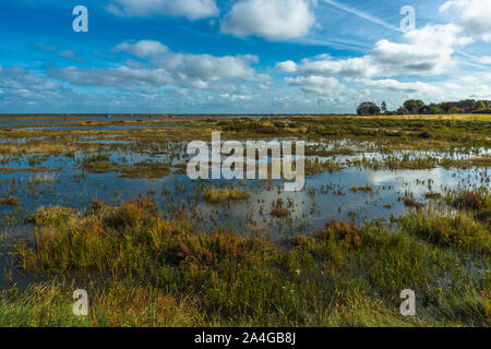 Morston Salzwiesen von der Blakeney zu Morston Küstenweg gesehen. Norfolk, England, UK. Stockfoto