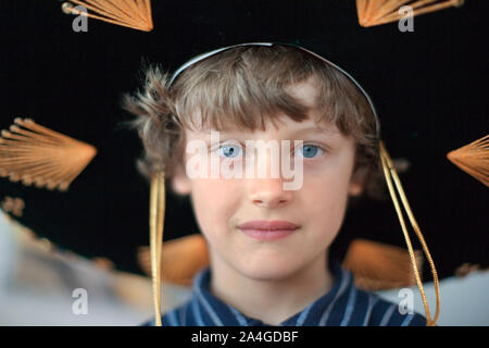 Porträt eines Jungen tragen einen Sombrero. Stockfoto