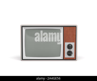 3D-Rendering einer abgeschalteten retro TV mit einem großen Bildschirm und zwei Drehschalter. Stockfoto