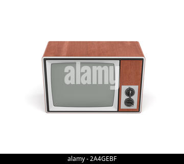 3D-Rendering einer abgeschalteten retro TV mit einem großen Bildschirm und zwei Drehschalter. Stockfoto