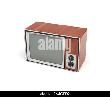 3D-Rendering einer abgeschalteten retro TV mit einem großen Bildschirm und zwei Drehschalter. Stockfoto