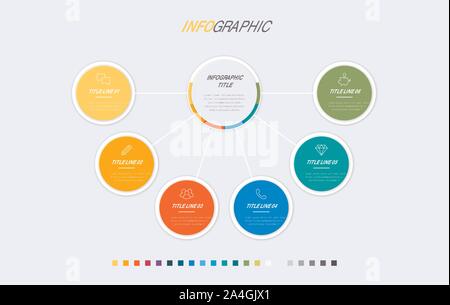 Infografik Timeline design Vector. 6 Optionen, Kreis workflow Layout. Vektor Infografik timeline Vorlage. Stock Vektor