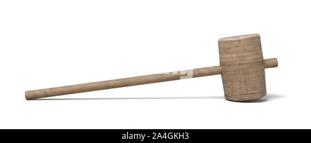 3D-Rendering von hölzernen Hammer mit langen dünnen Griff und einen großen runden Kopf. Stockfoto