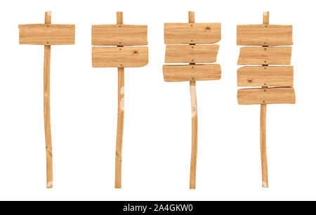 3D-Rendering von vier Holzpfähle mit einem, zwei, drei und vier Planken auf Ihnen. Stockfoto