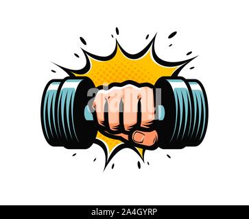 Arm mit Hantel. Logo des Fitnessclubs. Vektorgrafik Stock Vektor