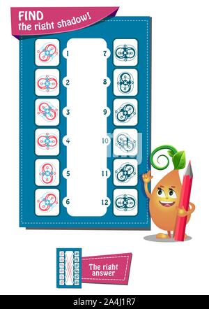 Lernspiel für Kinder und Erwachsene. Entwicklung von Logik, iq. Aufgabe das Spiel recht shadom Stock Vektor