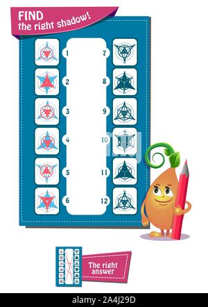 Lernspiel für Kinder und Erwachsene. Entwicklung von Logik, iq. Aufgabe das Spiel recht shadom Stock Vektor