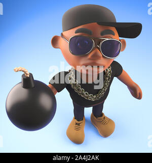 Baseball Cap mit schwarzen Hiphop rapper Holding eine Bombe, 3d-Grafik rendern Stockfoto