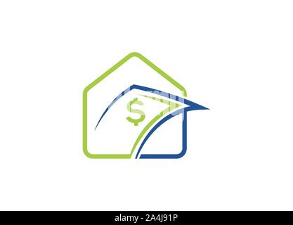 Home Logo Design mit Geld Symbol, Zeichen und Symbol Stock Vektor