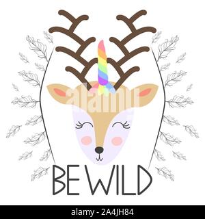 Rotwild für Kinder im skandinavischen Stil. Postkarte von Wald Tiere mit der Inschrift. Design für Kinder Stock Vektor