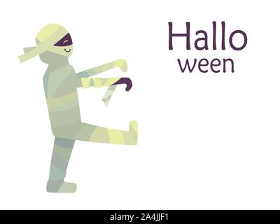 Bunt süß vector Abbildung auf einem weißen Hintergrund. Happy Halloween. Postkarte Vorlage. Lächelnd Mumie zu Fuß wie ein Zombie. Stock Vektor