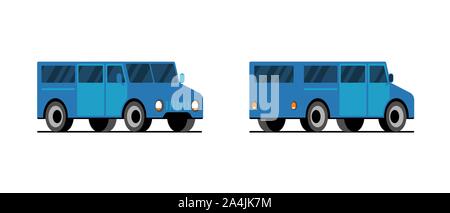 Blauen minibus Seite zurück Vorderansicht. Lieferung minivan Auto. Vektor Transportfahrzeug Abbildung Stock Vektor