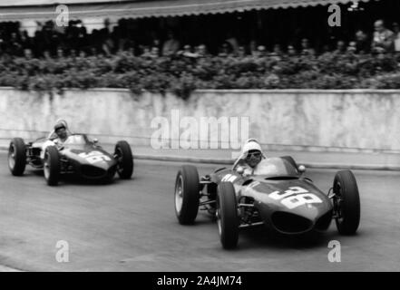 Ferrrai 156 Shark Nose, Phil Hill und Ritchie Ginther, 1961 beim Grand Prix von Monaco. Stockfoto