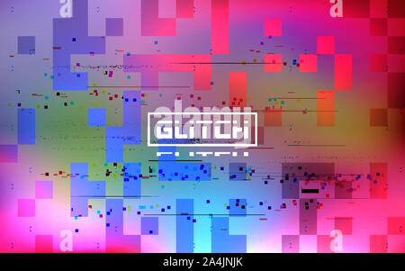 Glitch holographische Hintergrund. Cyberpunk retro Effekt. Futuristische gebrochen Textur mit Farbflecken. Video Signal Error template. Zufällige geometrische Form Stock Vektor