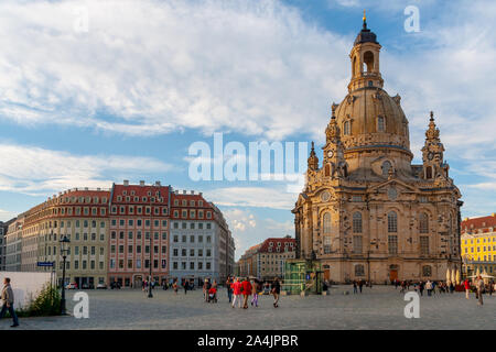 Dresden, Germany - May 24, 2010: rebuild "Frauenkirche" - German for "church of our lady" at the "Neumarkt" which means "New Market" in Dresden in der Stockfoto