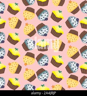 Geburtstag Hintergrund. Nahtlose Muster mit kleinen Kuchen und Muffins. Cute cartoon Cupcakes. Stock Vektor