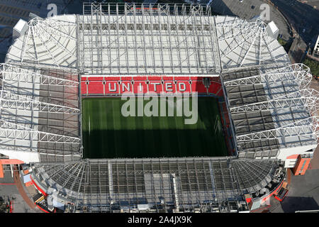 Luftbild von Old Trafford Stadion von Manchester United, Manchester, UK Stockfoto