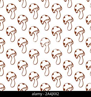 Süße hand Pilze nahtlose Muster Hintergrund gezeichnet. Stock Vektor