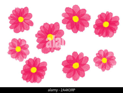 Abbildung: Digitale Aquarelle Blumen mit rosa Blütenblätter und gelbe Mitte, auf dem weißen Hintergrund. Stockfoto