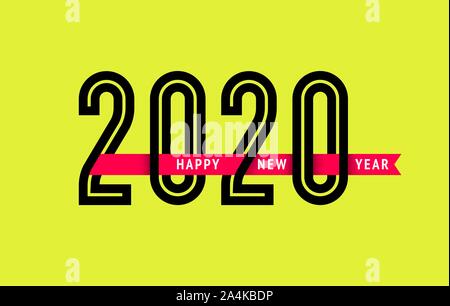 Neues Jahr 2020 text Design mit rotem Band, Vektor, Abbildung 10 eps Stock Vektor