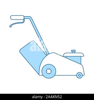 Rasenmäher Symbol. Dünne Linie mit blauer Füllung Design. Vector Illustration. Stock Vektor