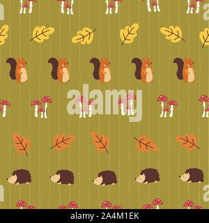 Eichhörnchen igel Fliegenpilz Pilze Herbst Blatt nahtlose Vektor Muster. Skandinavische Kinder fallen design Natur Hintergrund. Für Gewebe gedruckt, digital Stock Vektor