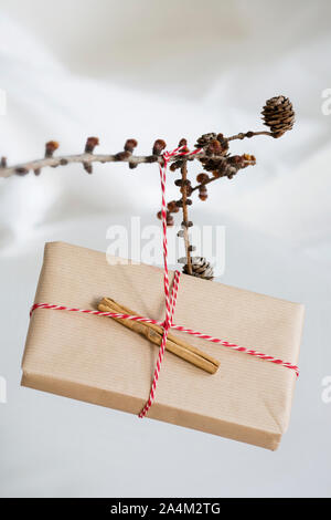 Schönes Geschenk verpackt - selbstgemachte Weihnachtsgeschenk Stockfoto