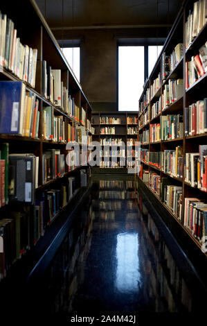 Abschnitt der Bücherregale in einer Bibliothek. Stockfoto