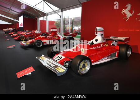 MUGELLO, IT, Oktober 2017: Ferrari F1 312 T 1975 von Niki Lauda auf Paddock Show von Ferrari Jubiläum 1947-2017 in Mugello Stockfoto