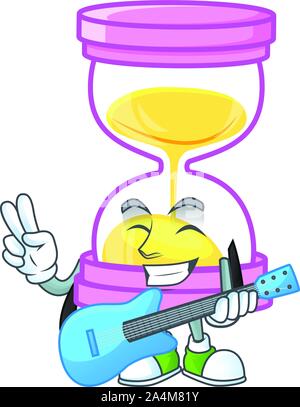 Mit Gitarre Symbol Sanduhr in der zeichentrickfigur Stock Vektor
