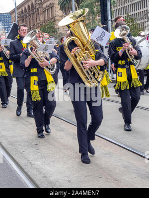 Der Australian Football League AFL 2019 Grand Final Parade Mehr Western Sydney GWS Riesen Richmond Tigers Melbourne, Victoria, Australien. Stockfoto