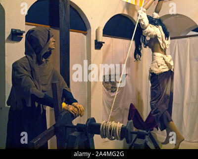 Eine Anzeige im Museum der Inquisition in Carcassonne Stockfoto