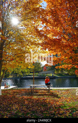 Herbst Szene in Baysville und hohe Wasserfälle in der Nähe von Bracebridge, Ontario, Kanada in Muskoka mit schönen und bunten Bäume im Herbst folige. Stockfoto