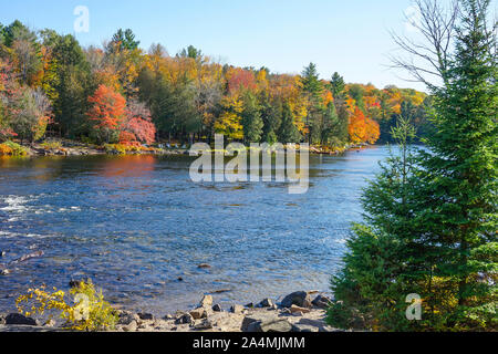 Herbst Szene in Baysville und hohe Wasserfälle in der Nähe von Bracebridge, Ontario, Kanada in Muskoka mit schönen und bunten Bäume im Herbst folige. Stockfoto