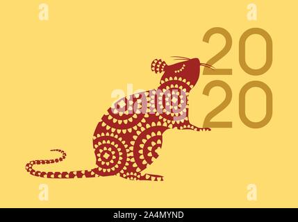 Happy Chinese New Year 2020 Jahr der Ratte Vector Illustration in rot und gold Farbpalette Stock Vektor