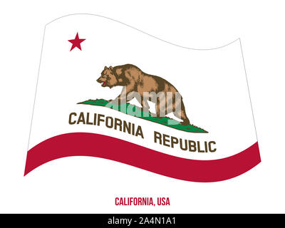 Kalifornien (USA) Flagge schwenkten Vector Illustration auf weißem Hintergrund. Flagge der Vereinigten Staaten von Amerika. Stockfoto