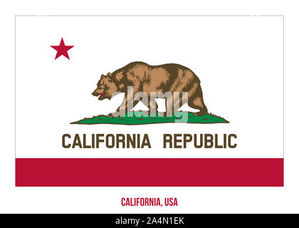 Kalifornien (USA) Flagge Vector Illustration auf weißem Hintergrund. Flagge der Vereinigten Staaten von Amerika. Stockfoto