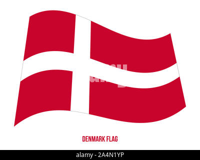 Dänemark Flagge schwenkten Vector Illustration auf weißem Hintergrund. Dänemark Nationalflagge. Stockfoto