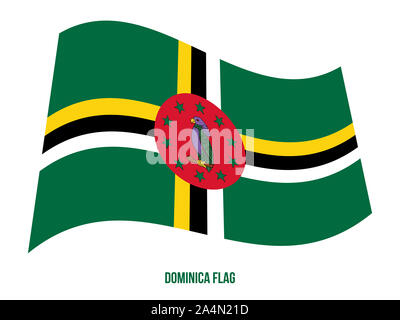 Dominica Fahne winken Vector Illustration auf weißem Hintergrund. Dominica Flagge. Stockfoto