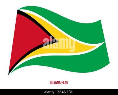 Guyana Flagge schwenkten Vector Illustration auf weißem Hintergrund. Guyana Flagge. Stockfoto