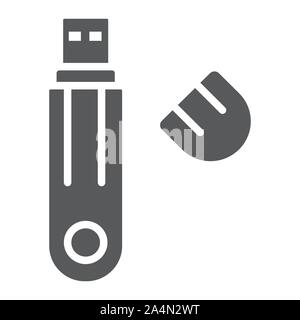 Flash Drive glyph Icon, Technologie und Geräte, USB-Speicher, Vektorgrafiken, einem festen Muster auf weißem Hintergrund. Stock Vektor