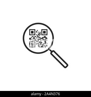 QR-Code, Vergrößerungsglas-Symbol. Vector Illustration, flache Bauform. Stock Vektor