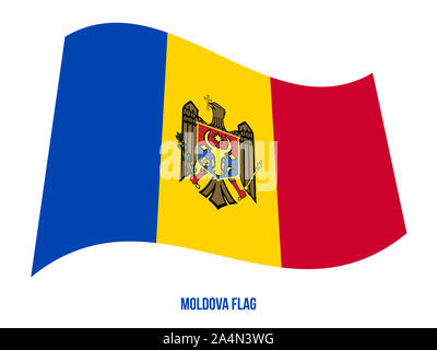 Die Republik Moldau Flagge schwenkten Vector Illustration auf weißem Hintergrund. Moldawien Nationalflagge. Stockfoto