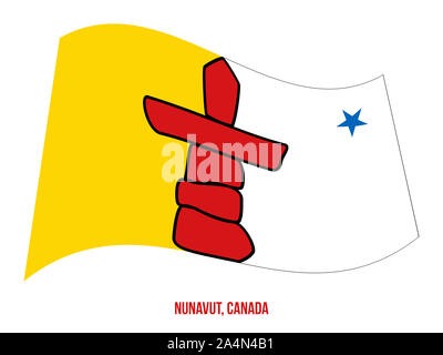 Nunavut Flagge schwenkten Vector Illustration auf weißem Hintergrund. Territorium Flagge von Kanada. Die richtige Größe, Proportion und Farben. Stockfoto