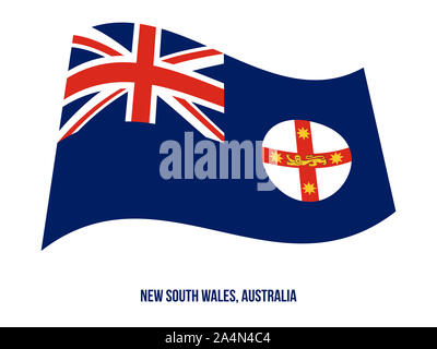 New South Wales (NSW) Flagge schwenkten Vector Illustration auf weißem Hintergrund. Staaten Flagge Australien. Stockfoto