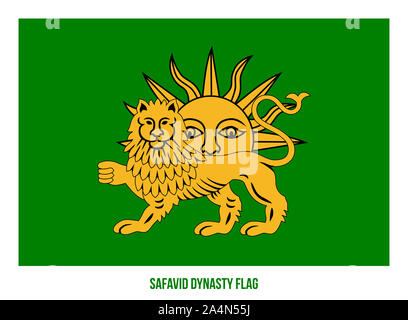 Safavid Dynastie (1501-1736) Flagge schwenkten Vector Illustration auf weißem Hintergrund. Historische Iran Flagge. Die Safavid Dynastie war einer der wichtigsten Stockfoto